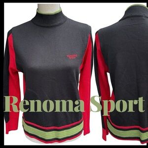 Renoma Sports Club Black/Red/Green Wool Racing Stripe Wool Mock Neck Sweater (M)